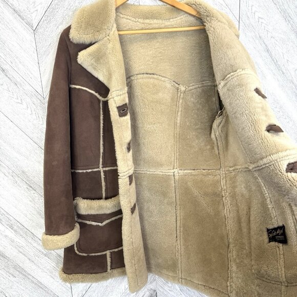 Vintage 70's Shearling Sheepskin Coat Womens Medium Brown Boho Hipster Ranch - Picture 11 of 12